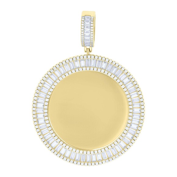 925 Sterling Silver RND Baguette CZ Memory Circle Photo Frame Charm Pendant